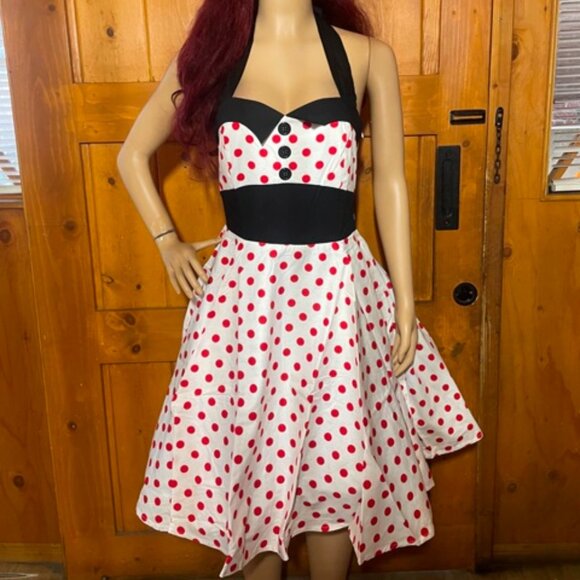 Women's Dress Retro Vintage Swing 1950's Halter polka dot print - Picture 1 of 3